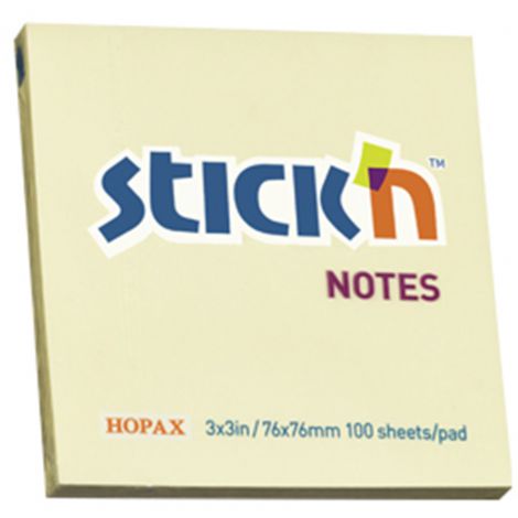 Karteczki samoprzylepne Stick'n 76x76mm, 100szt żółte pastelowe